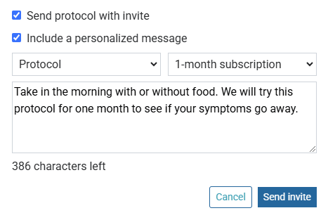 Optional send protocol or include message to patient Optional send protocol or include message to patient