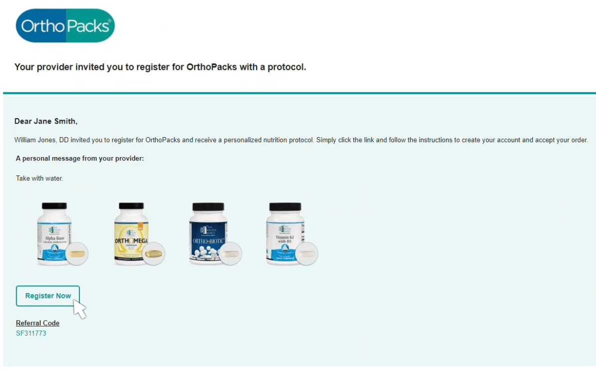 Patient Register email screen shot image